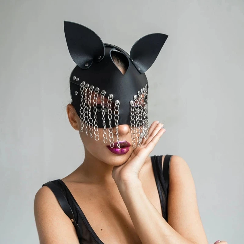 Women Sexy Leather Mask Bdsm Fetish Sex Toys Halloween Mask Punk Party Game Cosplay Cat Ear Rabbit Masks Erotic Accessories