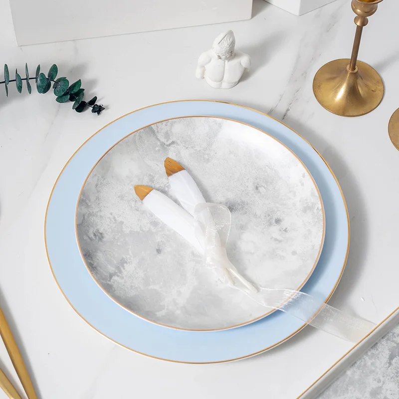 Ceramic Sushi Plate, Marbled Tray, Golden Edge, Matte Design, Cold Dishes,  Steak, Round Plate, Jewelry Rectangle Storage Dish