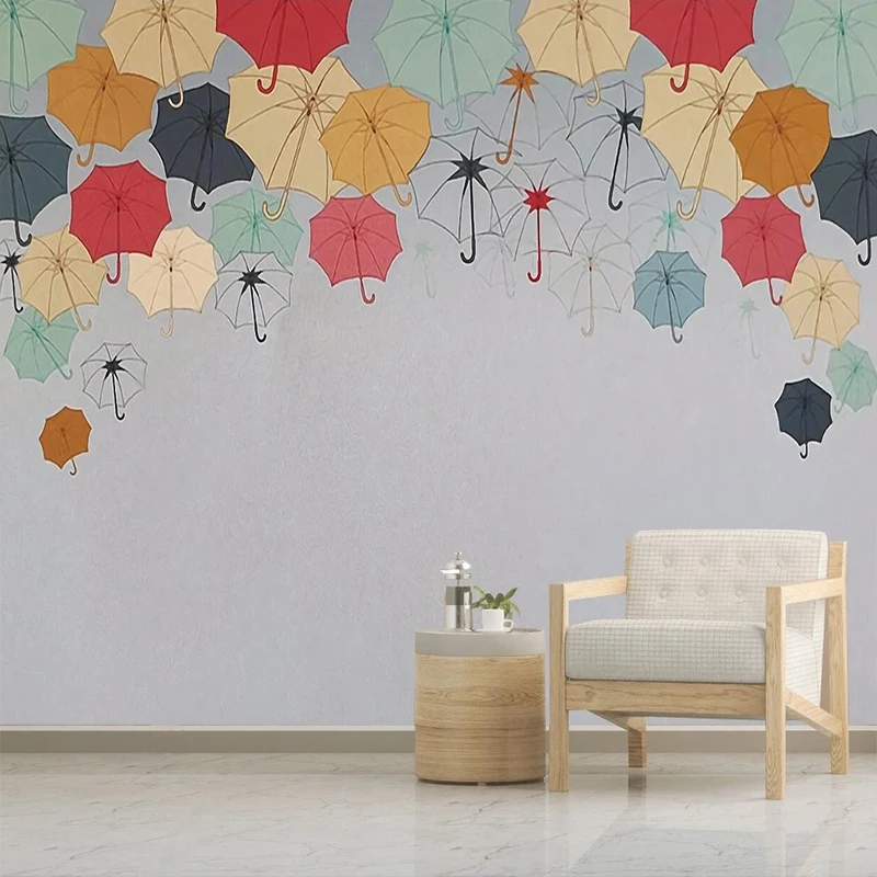 

Custom Any Size Wallpaper 3D Self-Adhesive Hand Painted Small Umbrella Background Wall Papel De Parede Fresco Tapety Sticker Art