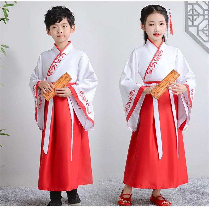 

New Year Robe Tang Suit Children Chinese Traditional Folk Dance Costume Ancient Oriental Print Hanfu Girls Fairy qipao dress