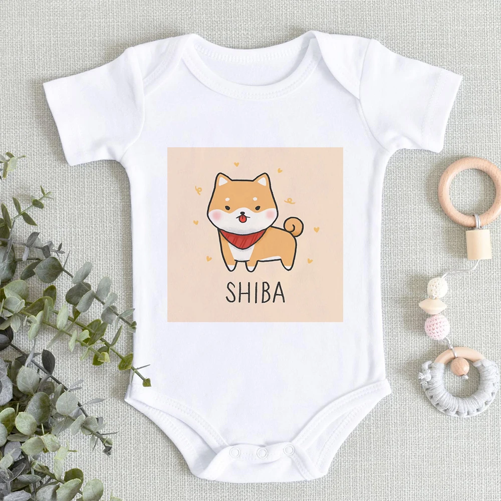 Estilo animal macacão infantil bebê meninos bonito do cão corgi impressão roupas recém-nascidos meninas bodysuits crianças verão algodão macacão