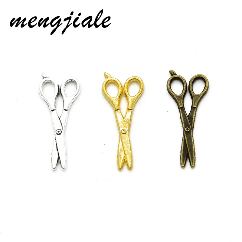 40pcs Wholesale Three Color Scissors Charms Zinc Alloy Metal Sewing Pendants For DIY Handmade Jewelry Accessories Making 26*11mm