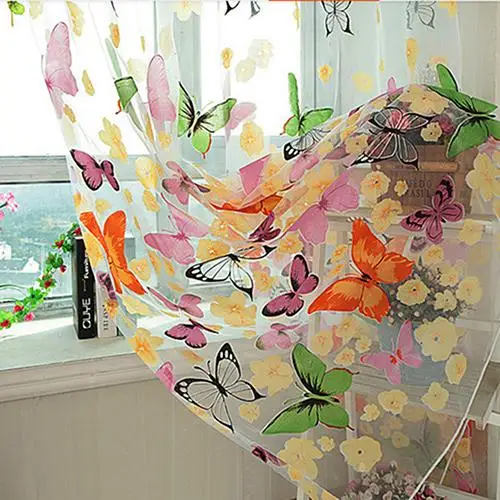 Butterfly Printed Tulle Voile Home Door Window Balcony Curtains for Living Room Window Tulle Curtain Panel Voile Window Curtain