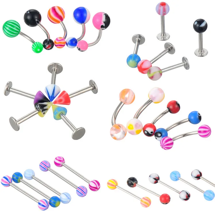 

110Pcs Acrylic Body Piercing Tongue Random accessories Nail Belly Button Set Decoration Mixed Piercing Kit Belly Button Rings