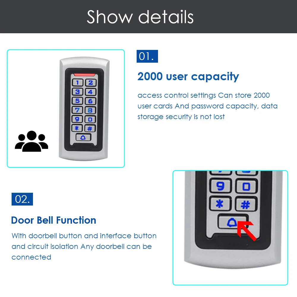 Lecteur de carte de proximité autonome, boîtier métallique, 125Khz, RFID, clavier mot de passe, système de contrôle d\'accès pour porte d\'utilisateur