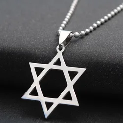 Stainless Steel Star of David Pendant Necklace Men Hexagram Beads Chain On Neck Women Jewish Jewelry Wedding Party Gift