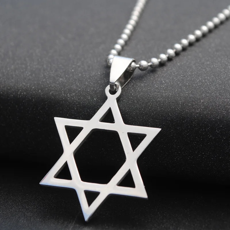 Fashion Stainless Steel Star of David Pendant Necklace Men Hexagram Beads Chain On Neck Women Jewish Jewelry Wedding Party Gift