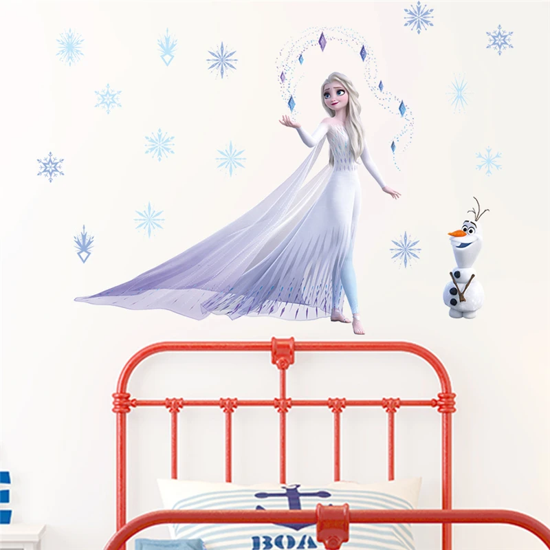 Cartoon Elsa Queen Olaf Wall Sticker For Girls Bedroom Home Decoration Diy Anime Art Mural Pvc Movie Frozen Poster Kids Decals