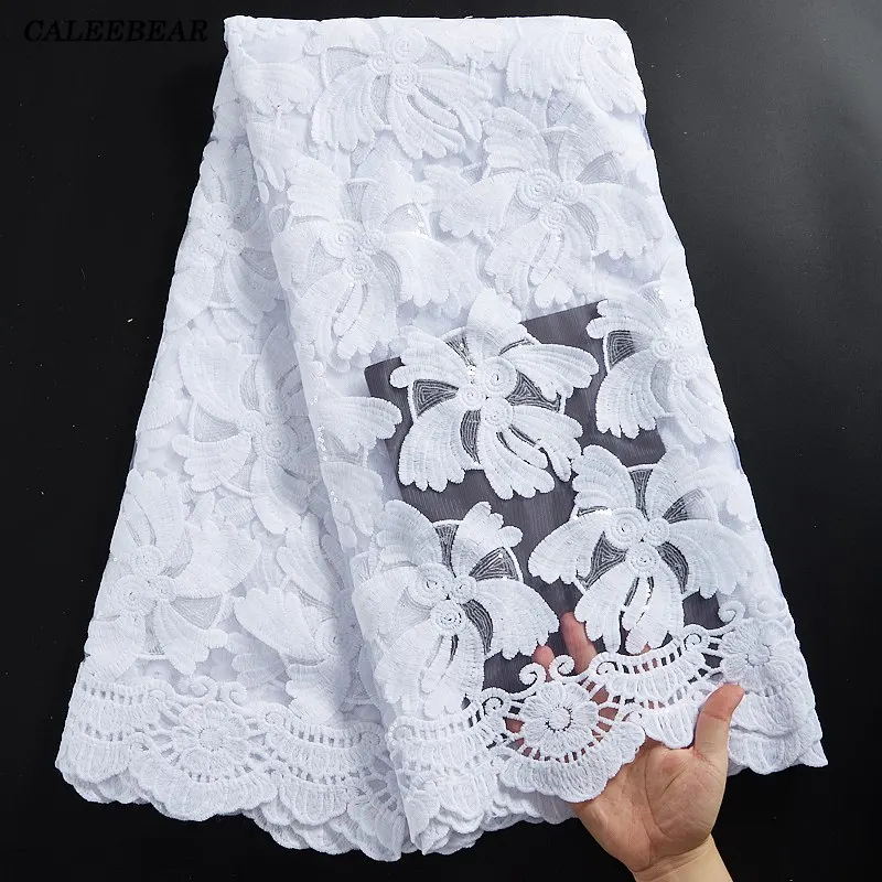 

High Quality Milk Silk Wedding Lace White African Lace Fabric With Sequins Embroidery African French Tulle Lace Fabric S2298