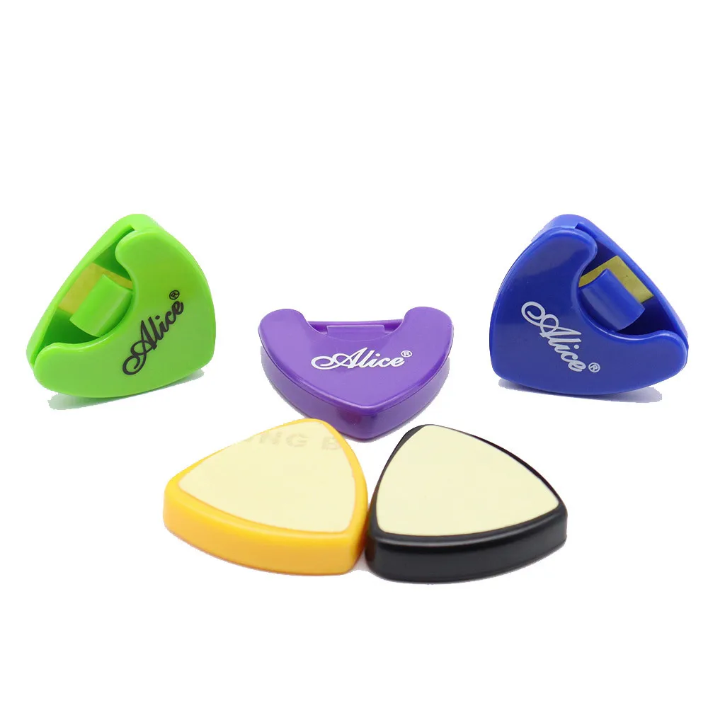 2Pcs Alice Guitar Pick Holder Plastic Plectrum Case Mediator Quick Storage Self Adhesive Triangle Shape 6 Options for Color