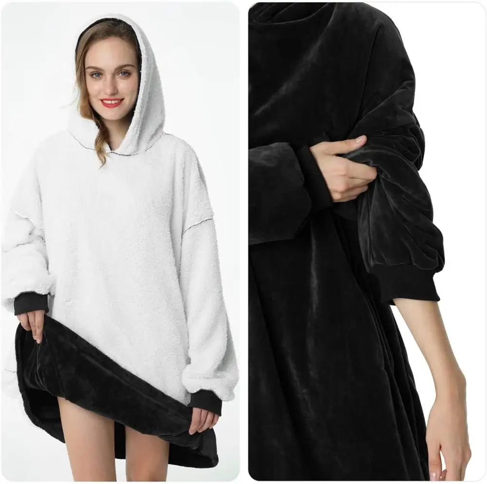 Oversized Hoodie Blanket With Sleeves Sweatshirt Plaid Winter Fleece Hoody Women Pocket Female Hooded Sweat Oversize Femme