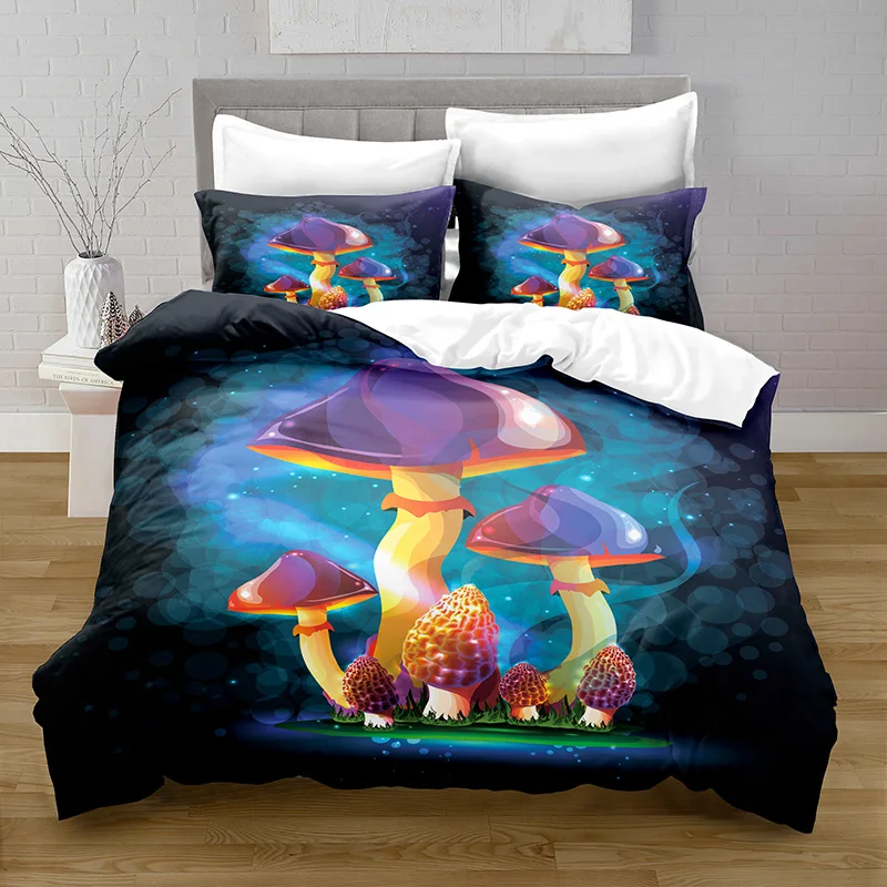 Home Textiles Printed Fantasy Mushroom Bedding Quilt Cover & Pillowcase 2/3PCS US/AE/UE Full Size Queen Bedding Set Bedding Set