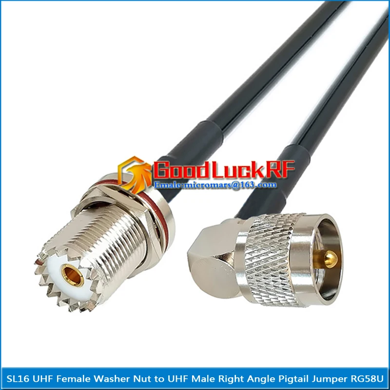 

SL16 UHF Male Right Angle 90 Degree to UHF Female Washer Nut Connector Pigtail Jumper RG-58 RG58 3D-FB Extend cable PL259 SO239