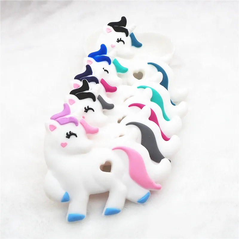 Chenkai 10PCS BPA Free Silicone Unicorn Teether DIY Baby Shower Cartoon Animal Pacifier Dummy Teether Sensory Toy Accessories