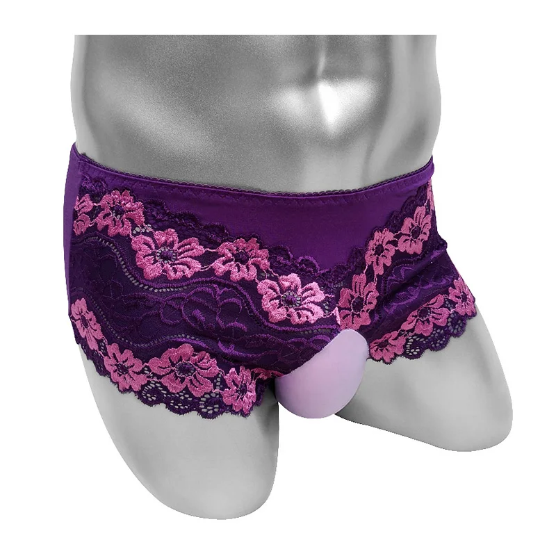 Bulge Pouch Sissy Panties Sexy Men Brief Underwear Penis Pouch Lingerie Erotic Bikini Floral Lace Softy Male Underpants