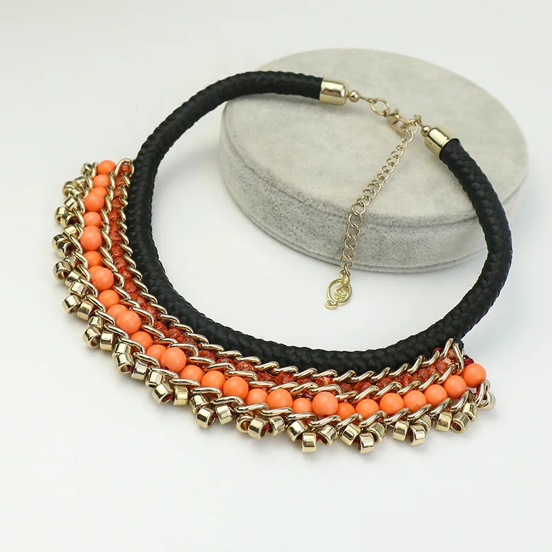 Vintage Ethnic Gypsy Orange Beads Indian Necklace Collares 2021 Womens Statement Jewelry Black Necklaces Pendants