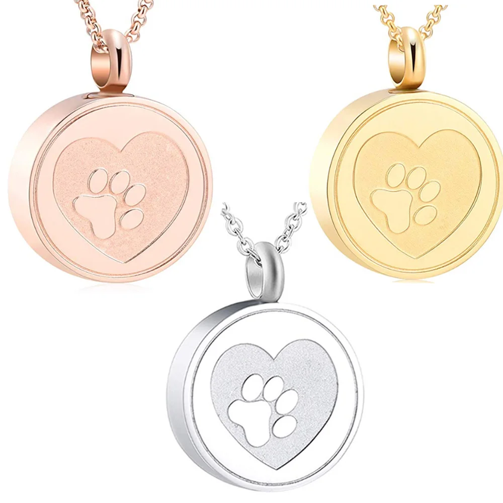 

Free Engrave Pet Paw Print Heart Stainless Steel Cremation Urn Locket Necklace Hold Dog/Cat Ashes Casket Keepsake Jewelry