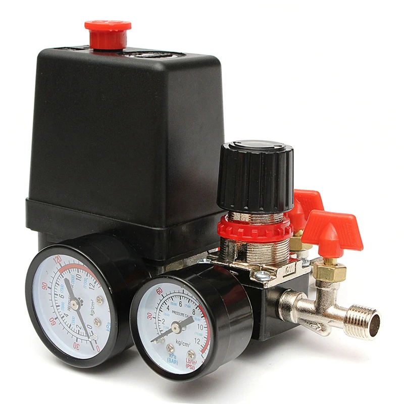 240V AC Manifold Relief Regulator Heavy Duty Air Compressor Pump Pressure Control Switch Air Control Valve 95-125 PSI With Gauge