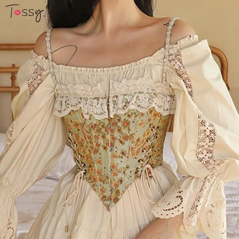 Tossy Floral Printed Lace Vintage Spaghetti Corsets Women Wrap Design Girdle Body Shaper Belly Top Waist Slim Belt Accessories