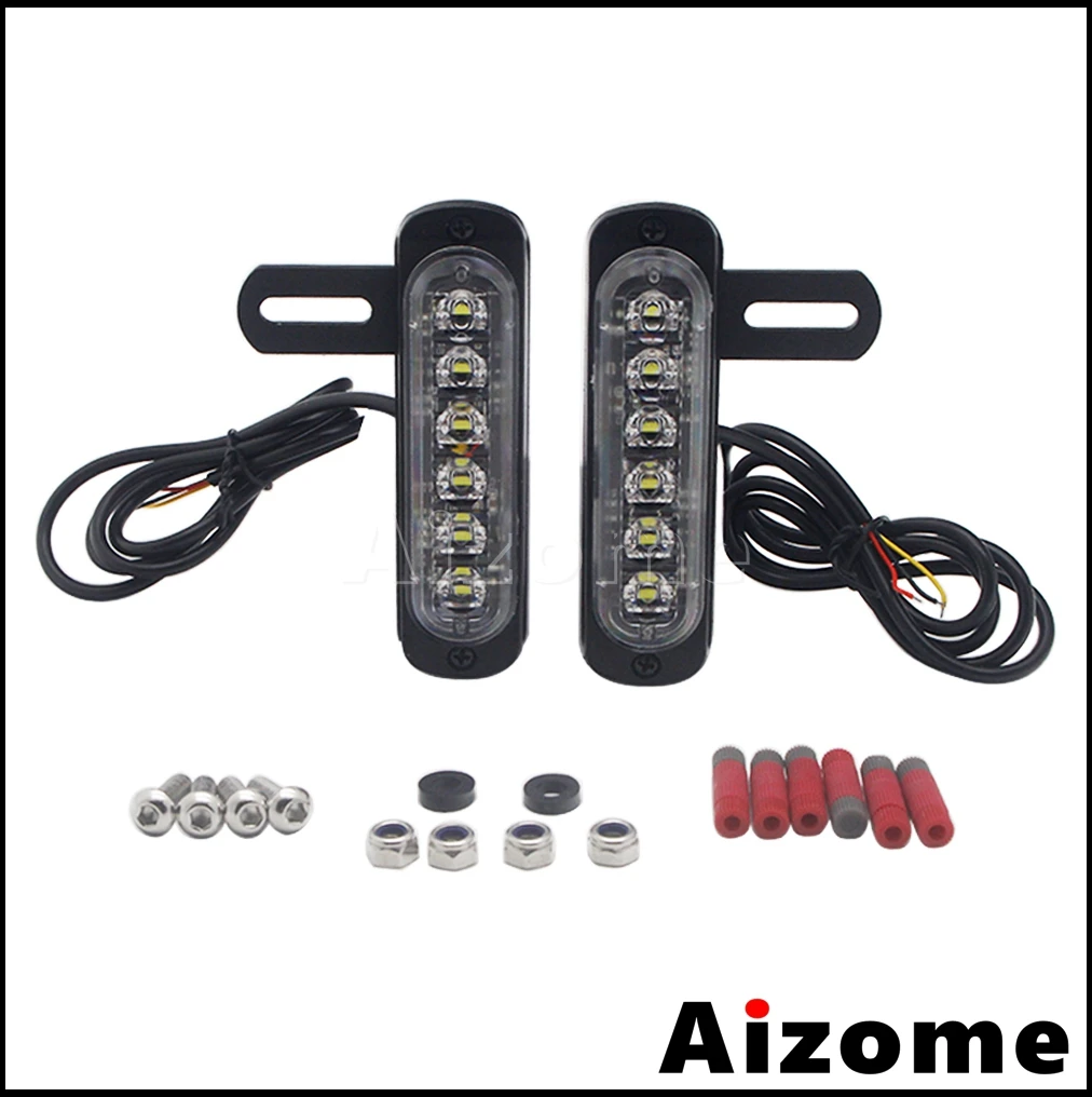 1Pair Universal Motorcyccle Micro B6 Dual Liecense Plate Dual Auxiliary LED Brake Light Kit W/DRL Daylight Running Light Lamp