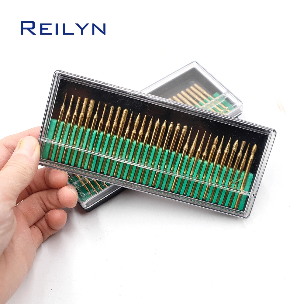 30pcs 120# 3x3mm Abrasive Bits Titanium-plated Diamond Grinding PointStone Peeling Jade Grinding Nails Polishing Bits Manicure