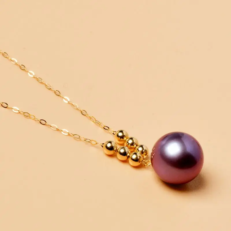NYMPH Big18K gold Pure natural Freshwater purple pearl Pendant Necklace 12-13mm AU750 Boutique Women's party gift