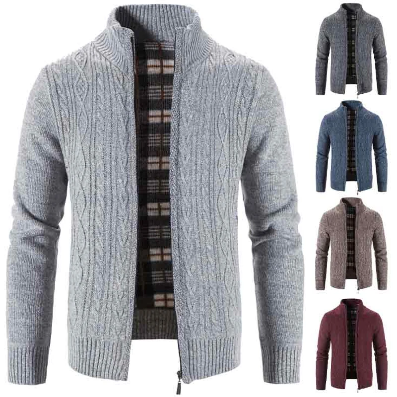 

Men's Autumn Winter Cardigan Thick Fleece Sweater Cold Coat Casual Warm Stand Collar Baseball Coats Zipper Jacket