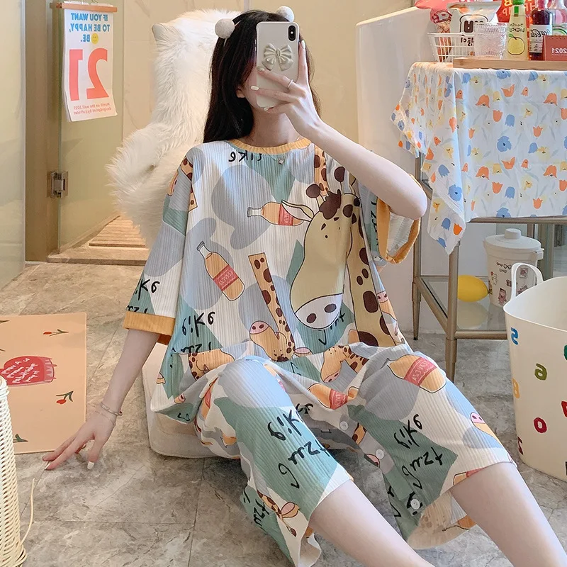 Onesies Pajama For Women Summer Cotton Nightdress Female Cartoon Short-sleeved Cute Sleepwear Girl Party Suit