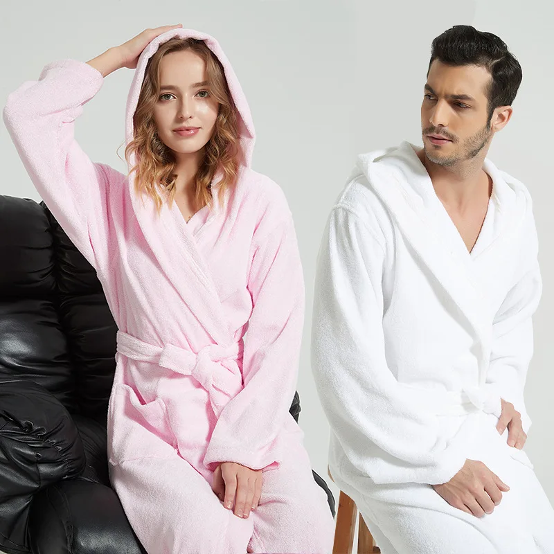 

Lovers 100% Cotton Terry Bathrobe Men Women Solid Towel Sleepwear Long Bath Robe Kimono Femme Dressing Gown Bridesmaid Robes