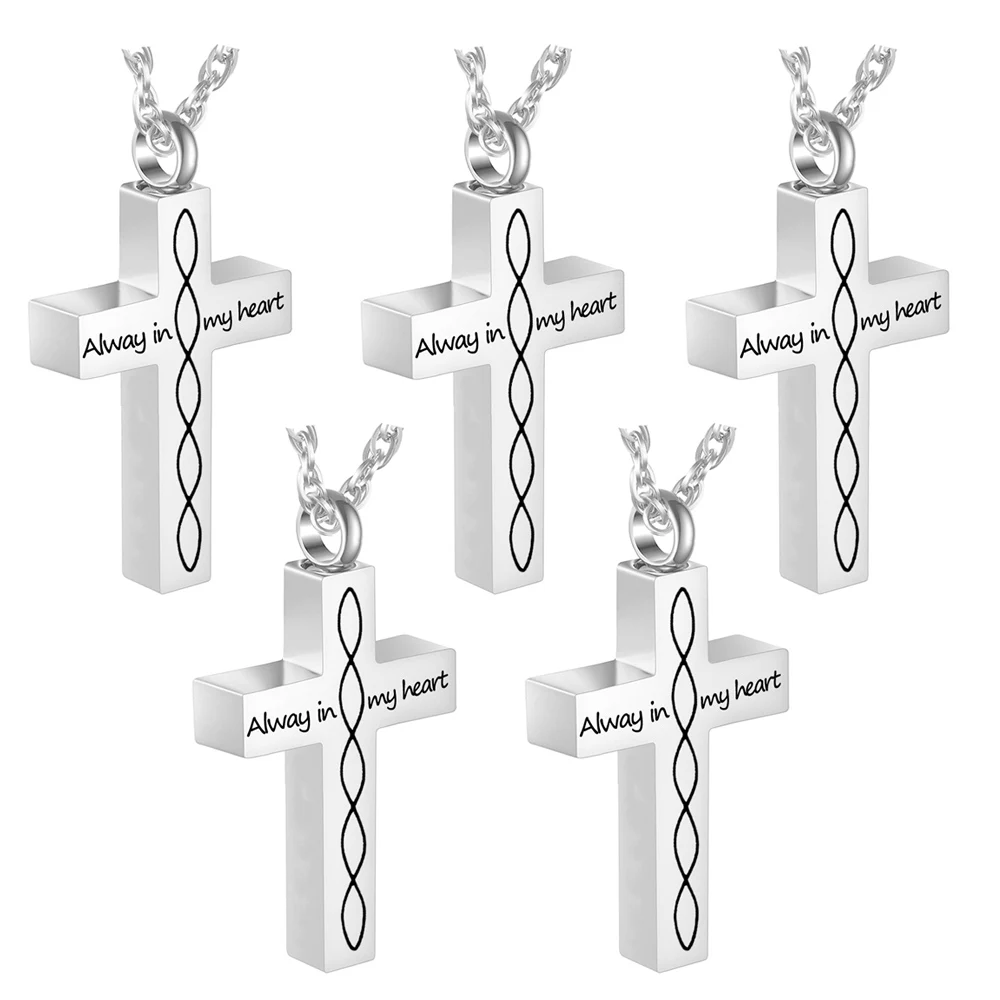 Infinite stripes cross urn cremation jewelry for ashes necklace memorial jewelry black/silver urn pendant