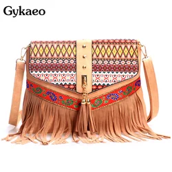 Gykaeo 2024 Vintage Women Messenger Bags For Women's Ethnic Style Tassel Shoulder Bag Ladies Retro Crossbody Bag Bolsa Feminina