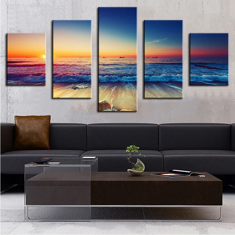 

UnFrame 5 Pcs Sea Sunset Landscape posters HD Printed Wall Painting Pictures on Canvas for Home Decor Wall Decor Oil Painting