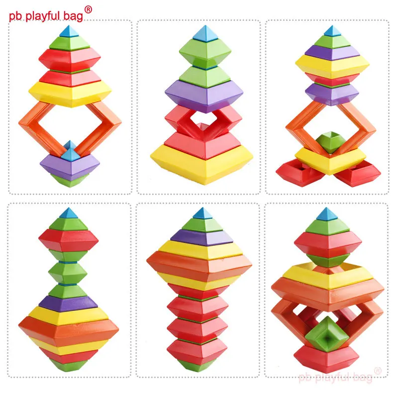 PB-Juego de bloques de construcción de madera con forma de pirámide para niños, juguete infantil de construcción con diseño de pirámide de diamantes, regalo creativo, modelo UG108