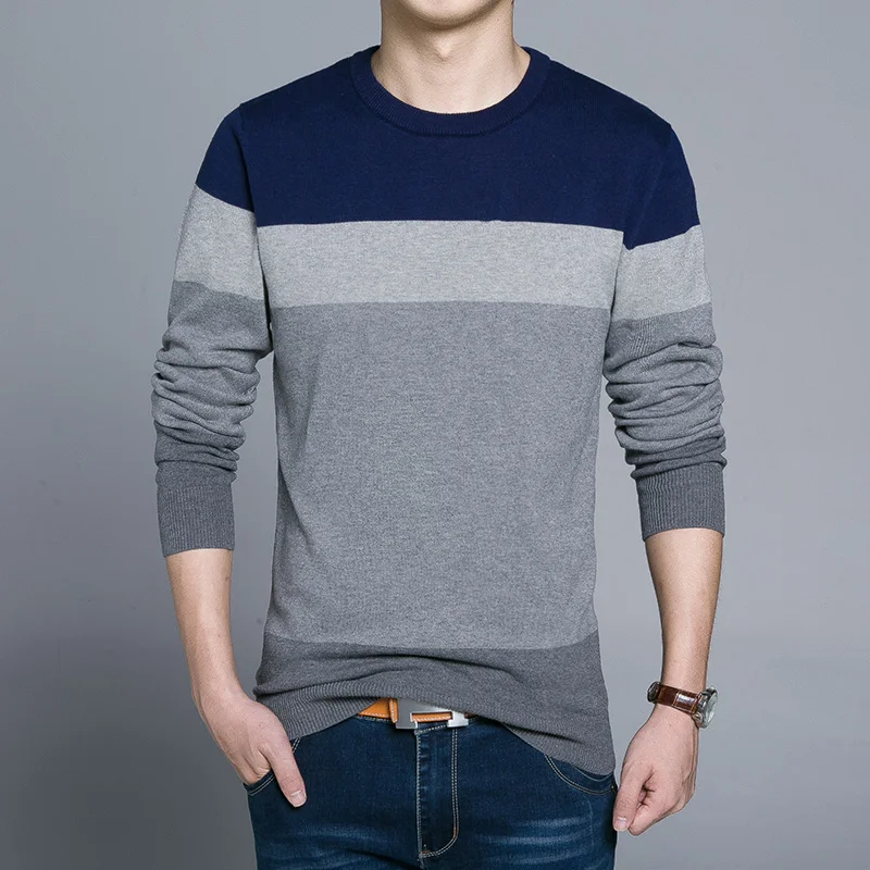 Top Grade 100% Baumwolle Designer Neue Mode Marke Pullover Gestreifte Gestrickte Pullover Männer Koreanische Beiläufige Plain Jumper Kleidung