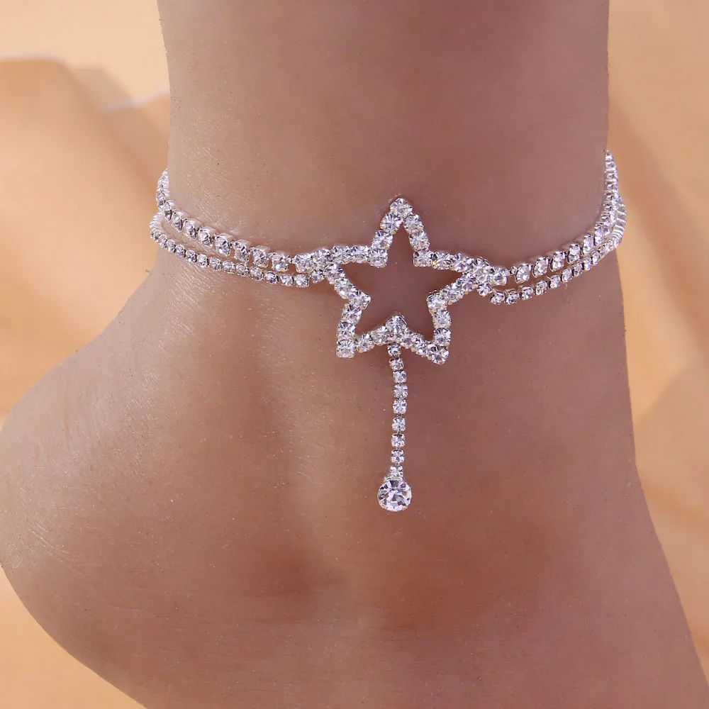 StoneFans Multi-layer Star Anklet Chain Bracelet on the Leg Wholesale for Women Crystal Luxury Summer Beach Ankle Jewelry Gift