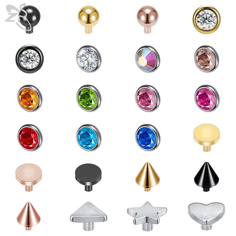 

ZS 1PC Colorful Micro Dermal Piercing for Woman Crystal Stainless Steel Titanium Dermal Anchor Star Heart Surface Skin Piercings