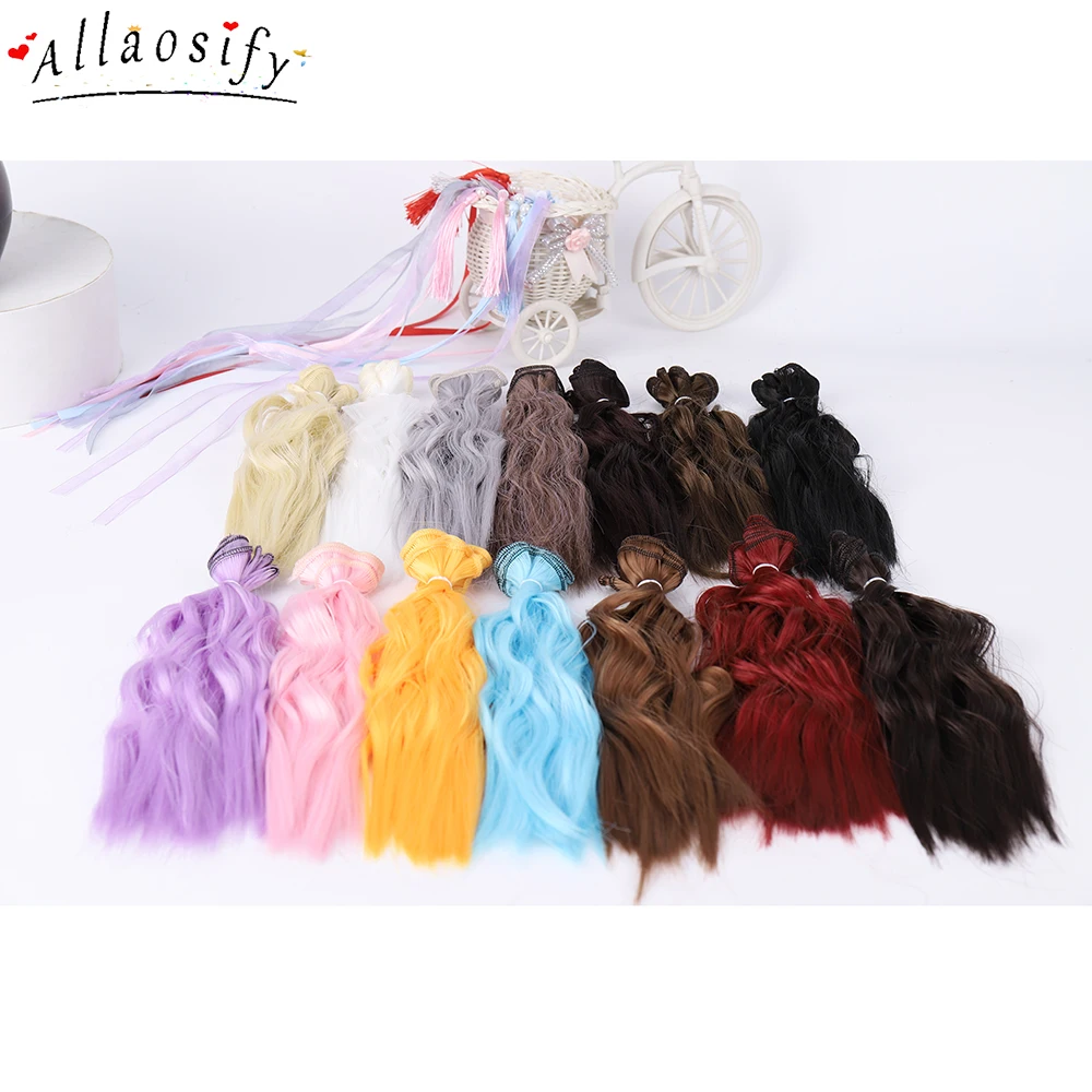 Allaosify Curly Synthetic Black Brown Golden 25cm*100cm BJD Doll Wigs