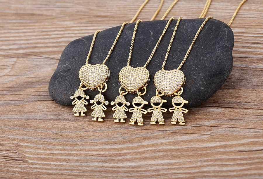 Nidin Heißer Verkauf Sohn Tochter Herz Vergoldet Zirkonia Familie Mädchen Junge Anhänger Halskette Kette Schmuck Für Mutter Geschenk – Detail 40