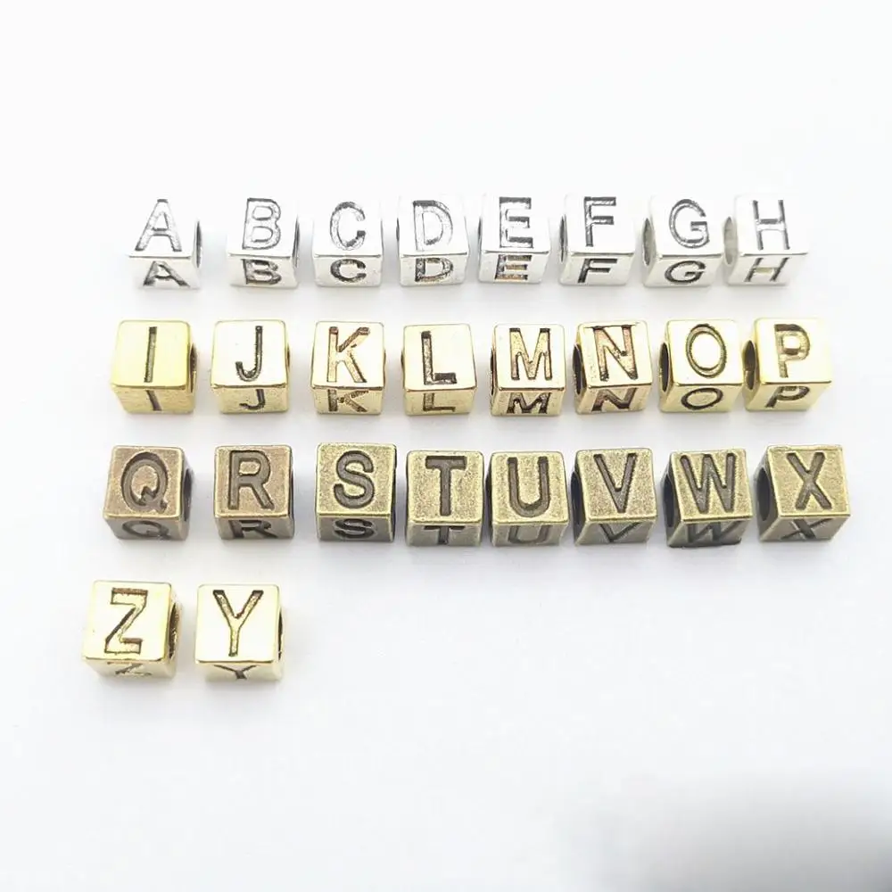 26 Pieces/lot 7*7*7mm  Antique Silver Color Diy Metal Alphabet Charm 26 Letters Initial Charms Accessory letters for making brac