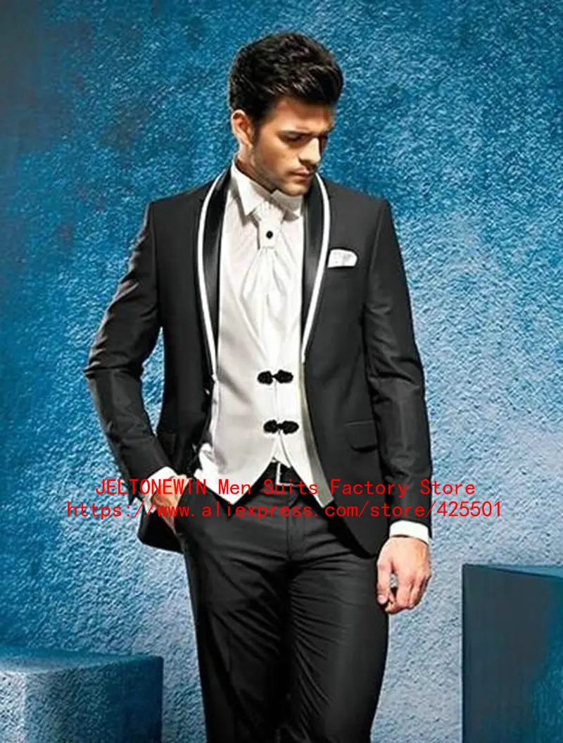 

Costume Homme Mariage Black Mens Suits Slim Fit Terno 3 Pieces Set Wedding Groom Tuxedos Business Male Party Dress Prom Blazer