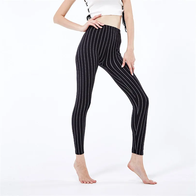 VISNXGI Sport Fitness Stripes Stretch Leggings Printed Women Leggings Casual Elasticity Ankle-Length Pant Female Fitnes Legging