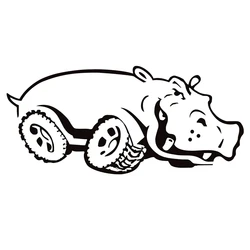 CK20398# 25x12cm Hippo on Wheels Die-cut Vinyl Decal Car Sticker Waterproof Auto Decors on Car Body Bumper Rear Window