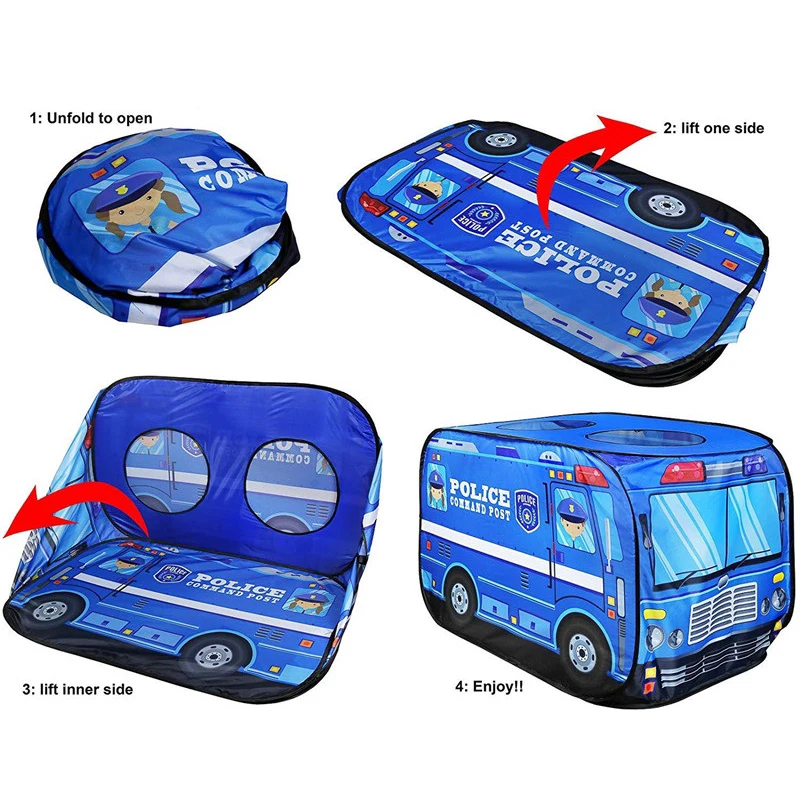 Foldable Game Play House Fire Truck Police Bus Pop Up Toy Tent Playhouse Cloth Gift For Children Firefighting Model Dopship