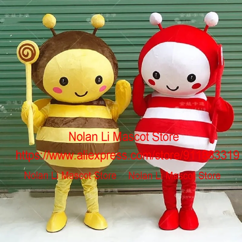 Hot Sale Yellow Red Bee Mascot Costume Cartoon Set Adult Size Cosplay Birthday Party Holiday Gift 1096