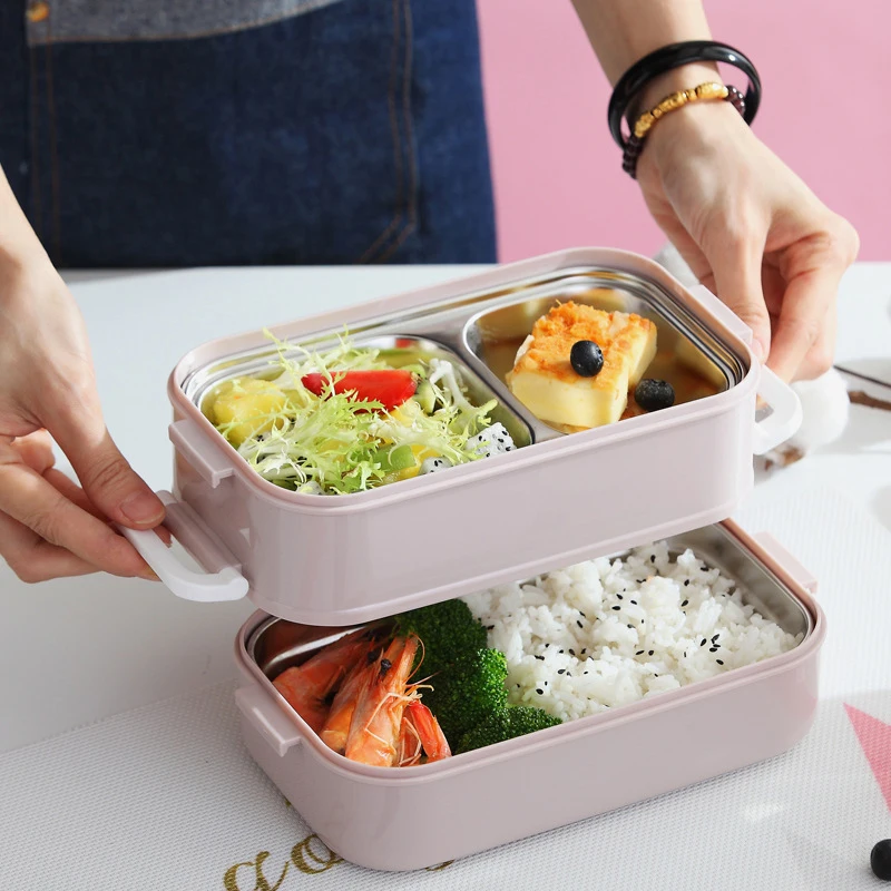 

Portable Lunch Box Stainless Steel Double Layer Container Large-Capacity Lunch Box for Outdoor Camping Worker Student Picnic