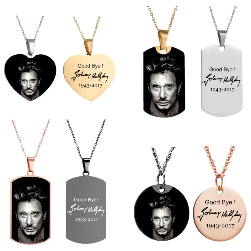 Rock French Star Johnny Hallyday Charm Pendant Necklace Stainless Steel Gold Necklaces For Women Men Neck Choker Jewelry Gift