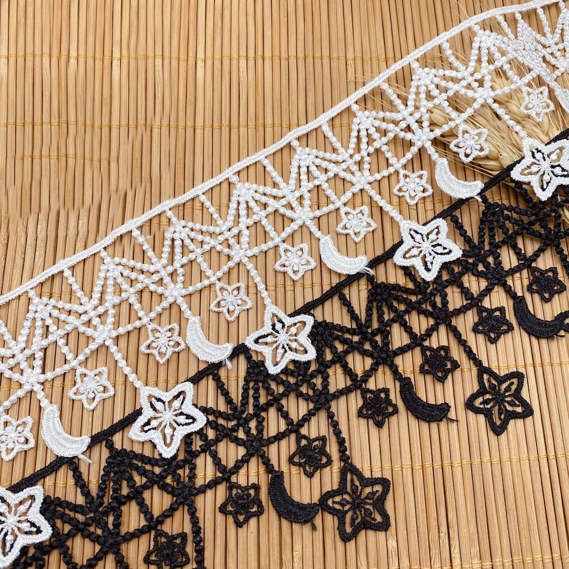 3Yards Unilateral Embroidered Hollow Moon Star Tassel Lace Fabricrim Ribbons DIY Sewing Handmade Craft Materials