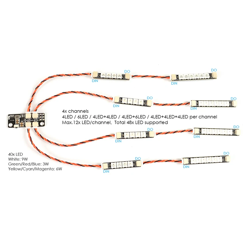 Matek Systems 2812 LED Strip Controller with 5V BEC and 2812ARM-4 / 2812ARM-6 LED Strip Night Light Cable for RC Motors Drones