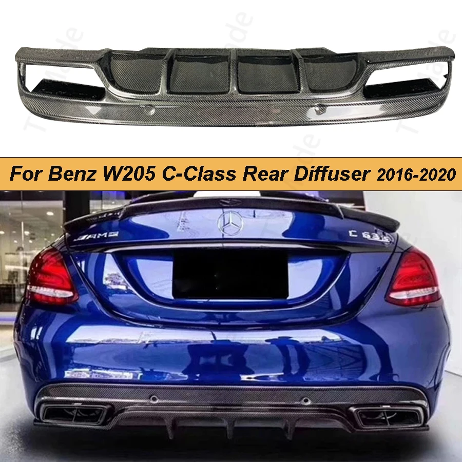 W205 Carbon Fiber Rear Bumper Lip Diffuser Spoiler For Benz C Class W205 Sedan 4 Door C180 C200 C300 C63 2016-2020 FD Style