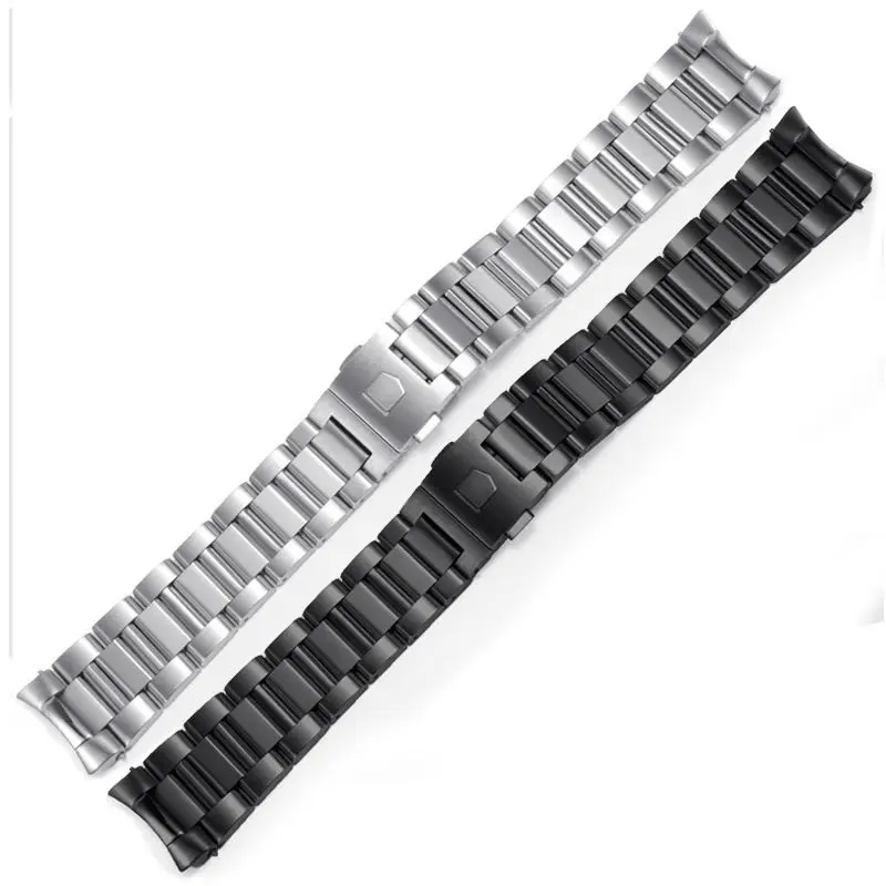 High Quality silver black Stainless steel Watchband Bracelets Curved end Solid Link 22mm for TAG heuer steel watch men straps